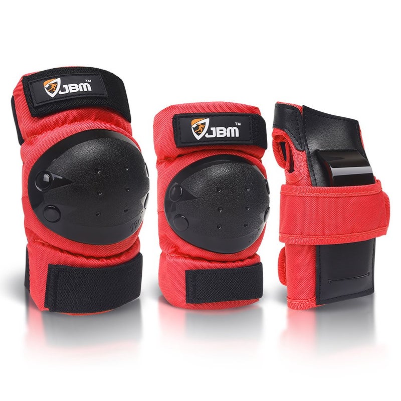 JBM international Adult / Child Knee Pads Elbow Pads Wrist Guards 3 In 1 Protective Gear Set, Red, Youth / Child - Image 1